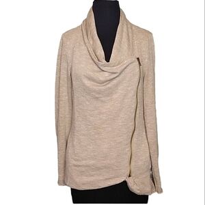 Cloudwalk Womens SZ Small Beige Asymmetric Zip Up Distressed Jacket / Cardigan